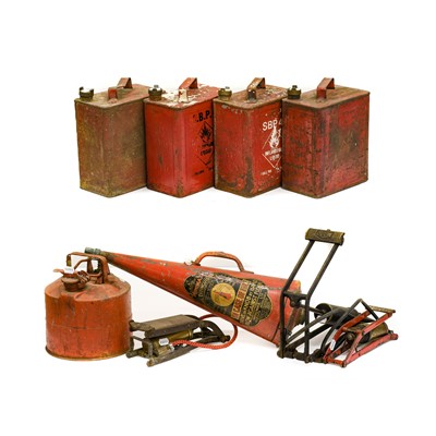Lot 84 - Four Vintage Red Painted Oil Cans, Three...