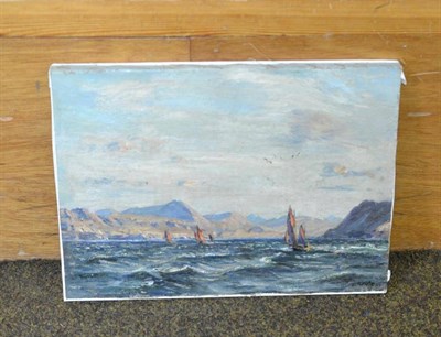 Lot 458 - Attributed to Herbert Royle (1870-1958) Scottish loch scene with sailing boats, signed, 28.5cm...