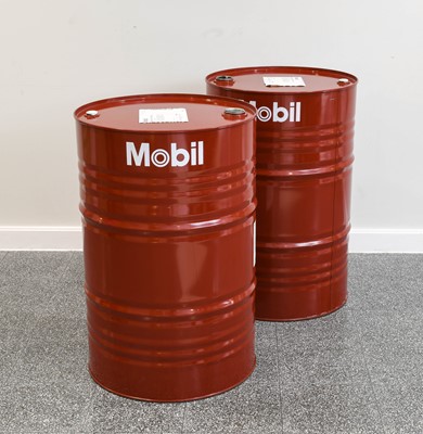 Lot 104 - Two Mobil Painted Cylindrical Oil Drums...