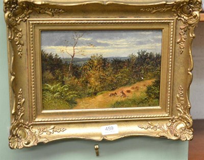 Lot 459 - S. J. Clark (19th century) Rabbits in a summer landscape, signed, oil on board, 17.5cm by 26cm