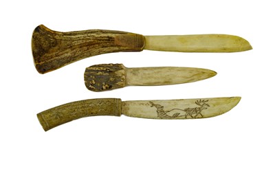 Lot 303 - Three Inuit Knives, each with blade and grip...