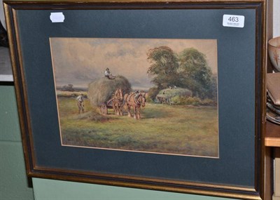 Lot 463 - Harry Sylvester Stannard, Figures with a haycart collecting the harvest, indistinctly signed,...