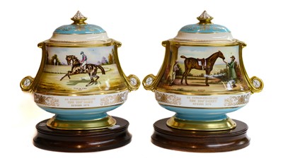 Lot 144 - A pair of Aynsley commemorative lidded urns by...