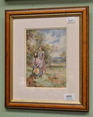 Lot 464 - After Myles Birkett Foster, Children picking fruit, signed with artist's monogram, watercolour