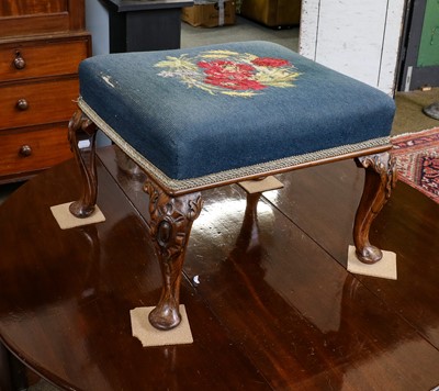 Lot 1161 - A walnut framed stool with woolwork tapestry...