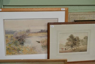 Lot 480 - Albert Stephens (1863-1925) River landscape with a boat amongst the reeds, signed, watercolour,...