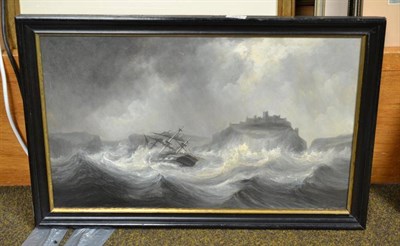 Lot 481 - Follower of Thomas Buttersworth (19th century) Dismasted vessel in rough seas off Dunstanburgh...