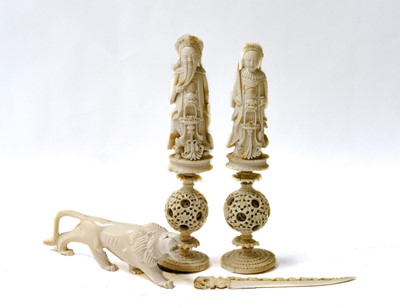 Lot 227 - A pair of Cantonese ivory figures, 19th...