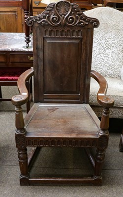 Lot 1130 - A 17th century style carved oak Wainscott...