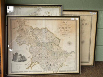 Lot 493 - Three framed maps by Greenwood of East, West and North Riding, and two framed maps, East Riding...