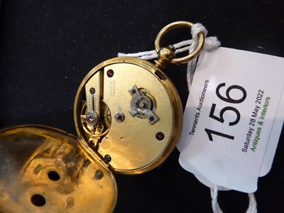 Lot 156 - An openfaced lady's fob watch, stamped '18K'