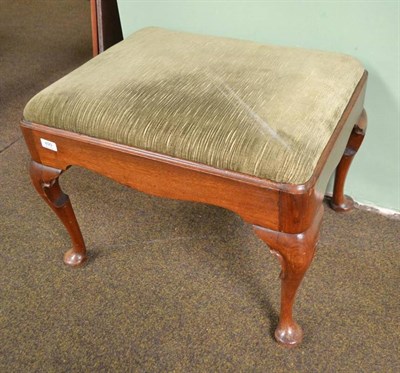 Lot 499 - A George II walnut dressing stool, 2nd quarter 18th century, with green velvet drop-in seat, raised