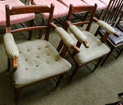 Lot 1142 - Five Georgian oak stick back dining chairs,...