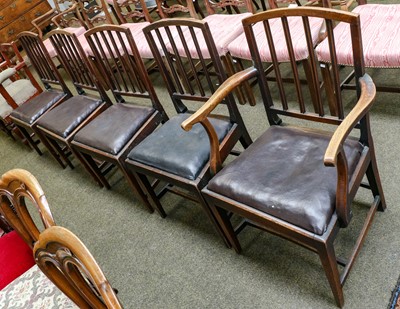 Lot 1261 - Five Georgian oak stick back dining chairs,...