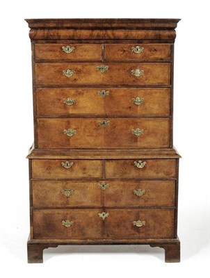 Lot 1149 - A George II Walnut and Featherbanded Chest on Chest, mid 18th century, with cushion shaped...