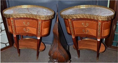 Lot 508 - Pair of reproduction French style kidney shaped tables with gilt metal mounts