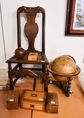 Lot 1224 - Globe on a barley twist stand, boxes, bowling...