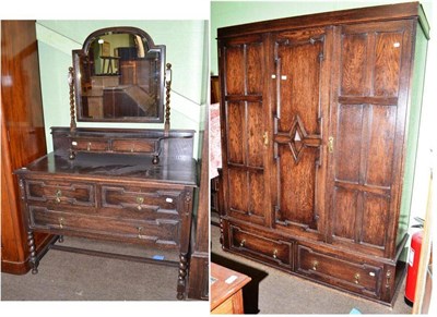 Lot 513 - 1920's double oak wardrobe and dressing table (2)