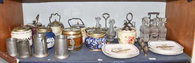 Lot 90 - A selection of biscuit barrells, tankards and...