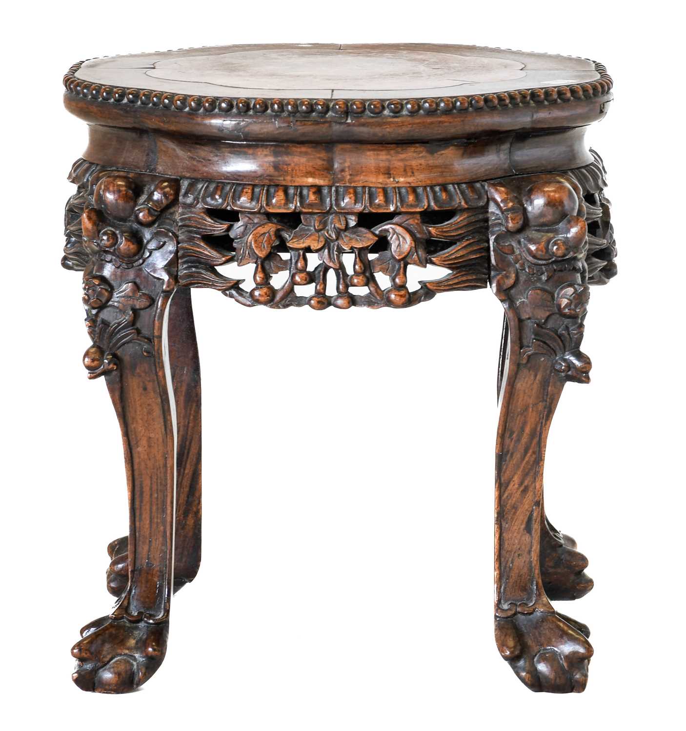 Lot 165 - A Chinese Carved Padouk Wood and Pink Marble...