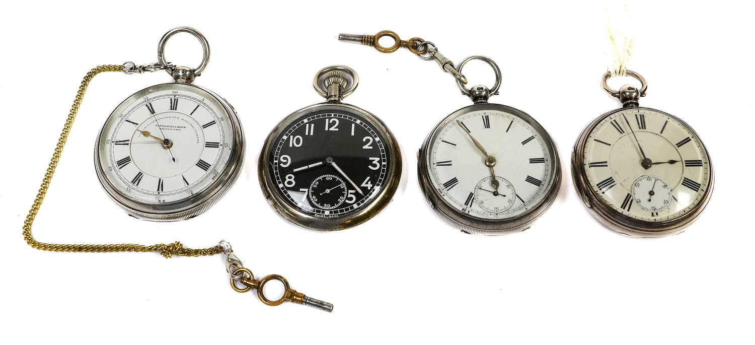 Lot 257 - A silver chronograph pocket watch, two silver...