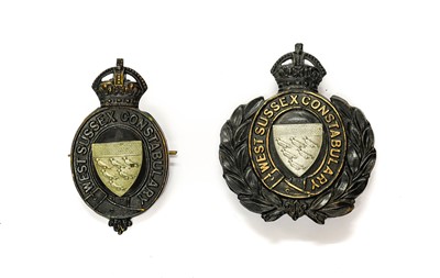Lot 136 - Two West Sussex Constabulary Helmet Plates,...