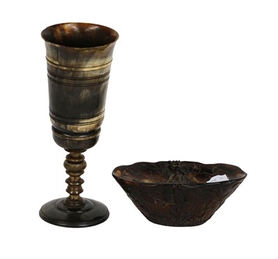 Lot 104 - Chinese carved hoof libation cup and a horn...