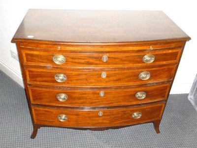 Lot 1152 - A George III Mahogany, Satinwood Banded and Boxwood Strung Bowfront Chest of Drawers, circa...