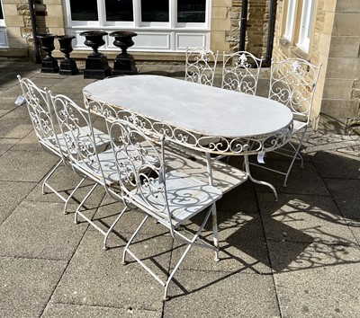 Lot 1334 - A French painted metal garden patio table,...