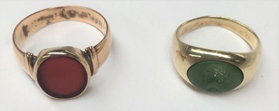 Lot 181 - An intaglio ring, unmarked, finger size G; a...