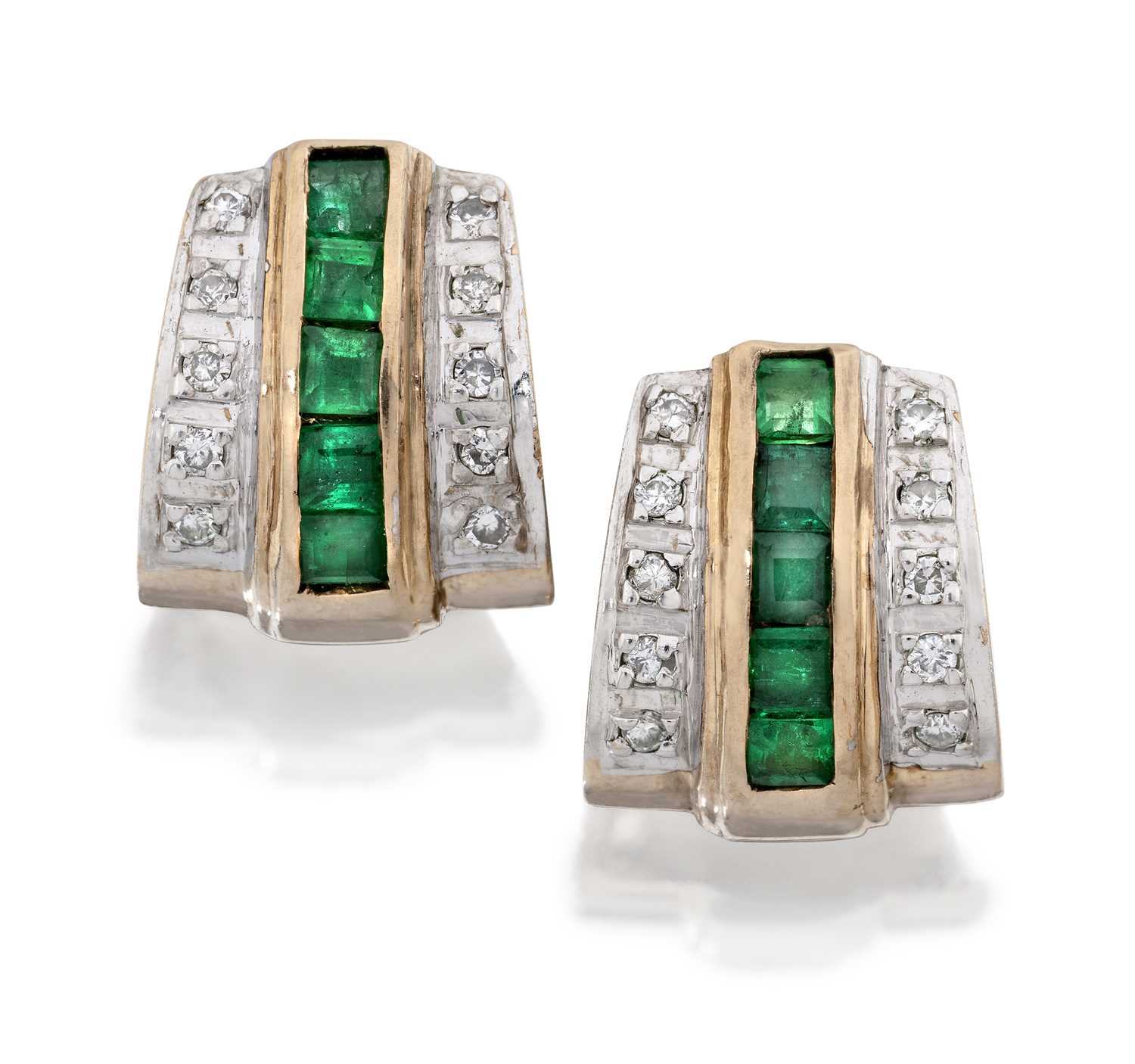 Lot 2096 - An Emerald and Diamond Pendant on Chain and A Pair of 9 Carat Gold Emerald and Diamond Earrings