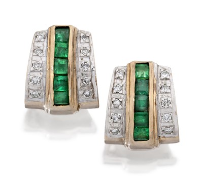 Lot 2096 - An Emerald and Diamond Pendant on Chain and A Pair of 9 Carat Gold Emerald and Diamond Earrings