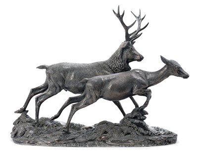 Lot 2153 - A Large Elizabeth II Silver Model of a Royal Stag and Deer