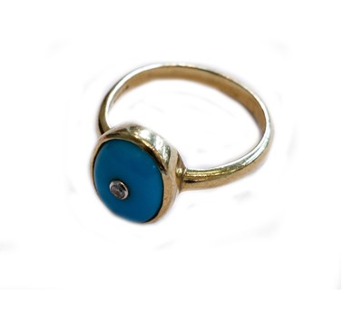 Lot 199 - A 9 carat gold turquoise and diamond ring,...