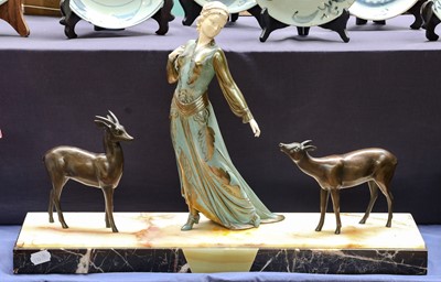 Lot 328 - An Art Deco painted spelter figure group, a...