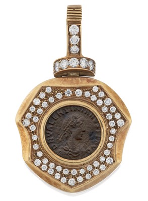 Lot 2314 - A Roman Coin and Diamond Pendant