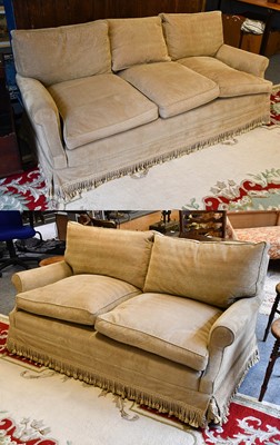 Lot 1229 - Beige upholstered two-piece feather filled...