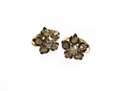 Lot 221 - A pair of diamond cluster earrings, with hook...