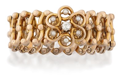 Lot 2290 - A Split Pearl and Diamond Expanding Bracelet