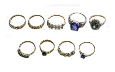 Lot 166 - Nine 9 carat gold gem-set rings, of varying...