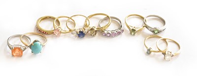 Lot 225 - Eleven 9 carat gold gem-set rings, of varying...