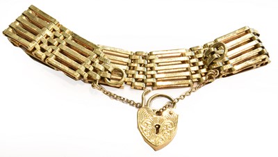 Lot 247 - A 9 carat gold gate link bracelet, length 19.2cm