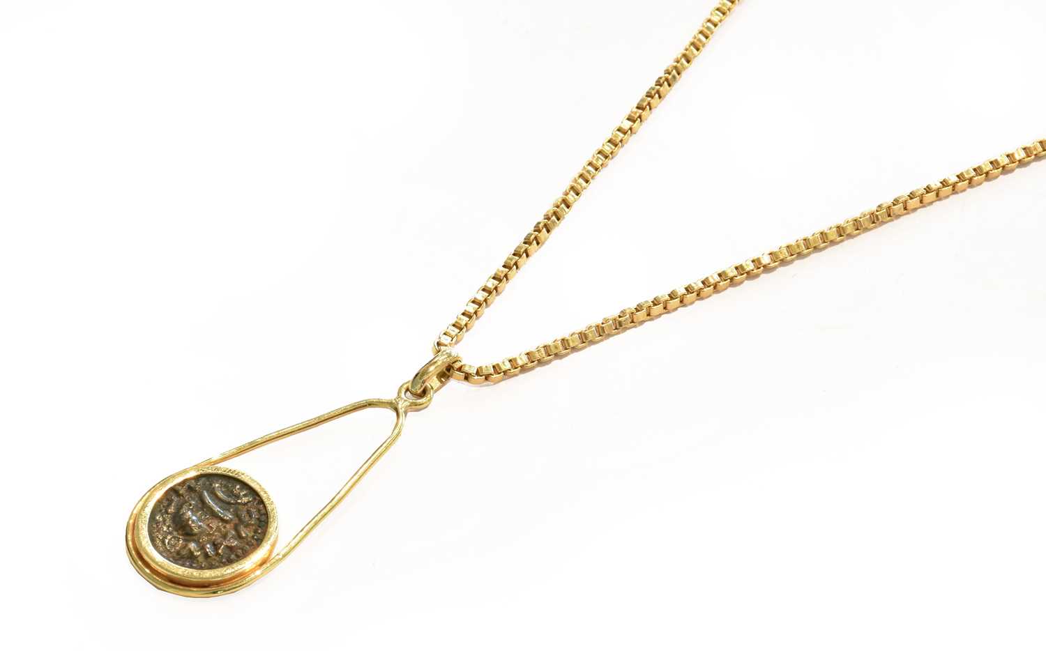 Lot 255 - A coin pendant on chain, pendant length