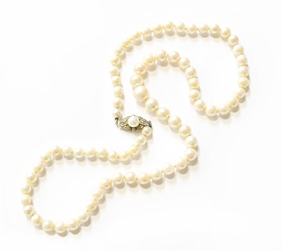 Lot 367 - A Single Row Cultured Pearl Necklace, knotted...