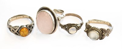 Lot 387 - Four Gem-Set Rings, including moonstone, rose...