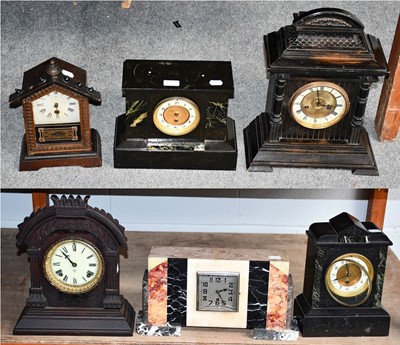 Lot 1326 - Two Victorian black slate timepieces, an Art...