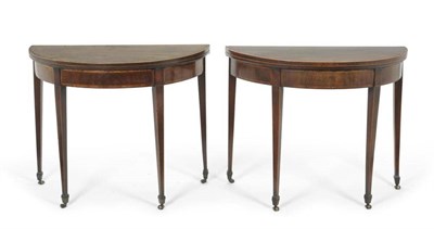 Lot 1158 - A Pair of George III Mahogany, Tulipwood Banded, Boxwood and Ebony Strung Foldover Card Tables,...