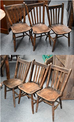 Lot 1204 - Six elm High Wycombe chairs, broad arrow marks