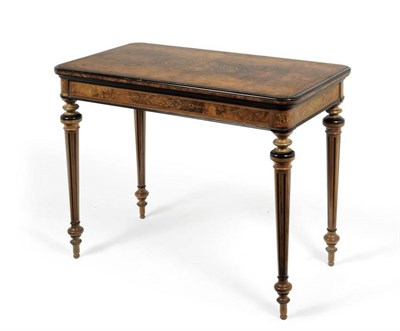 Lot 1159 - A Victorian Figured Walnut, Ebonised and Floral Marquetry Foldover Card Table, circa 1870, with...