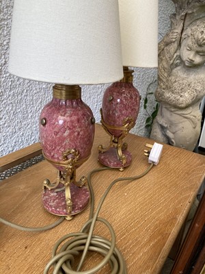 Lot 326 - A Pair of Gilt Metal-Mounted Pink Marble Lamp...